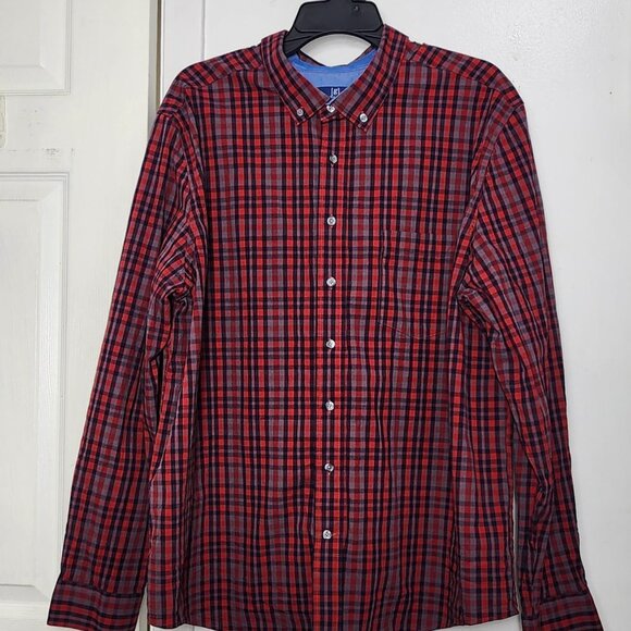 George Men’s 2XL Classic Fit Red Black Plaid Button Down Long Sleeve Shirt - Picture 1 of 8